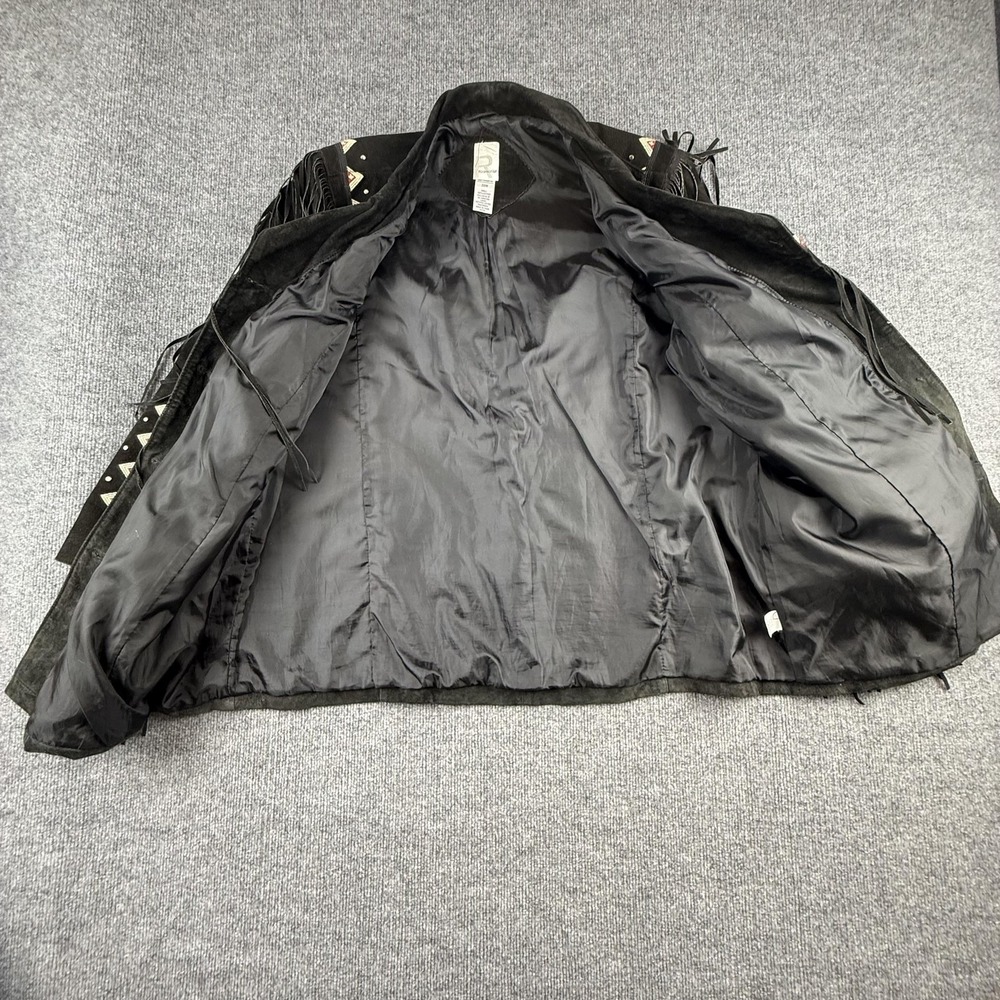 Roaman's Jacket Womens 20W Black Leather Fringe Embroidered Western Boho Studded - Picture 9 of 16